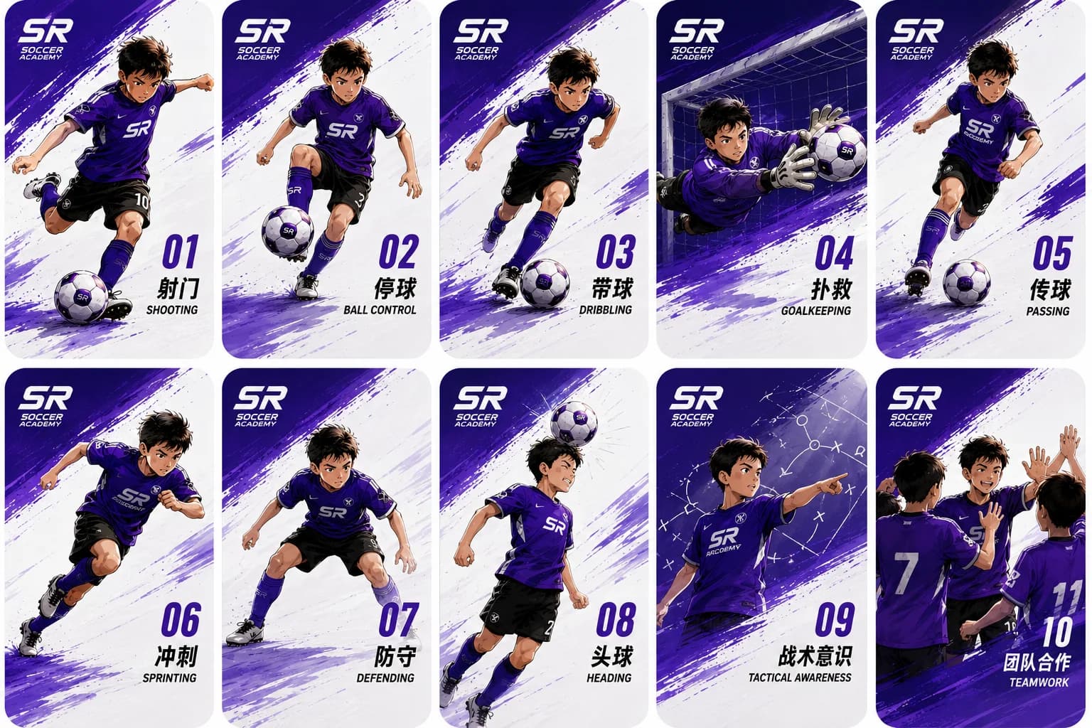 Soccer Rangers 足球技术与团队合作卡通插画